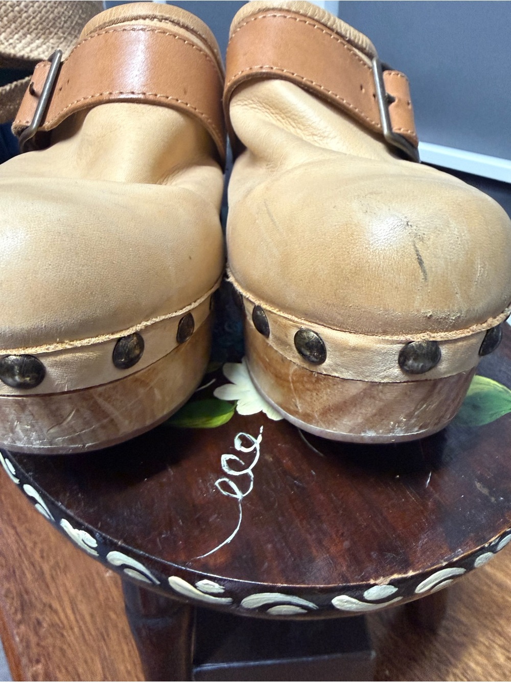 Free People Culver City Clog Leather Tan Clog Mules with Buckle - Picture 6 of 10